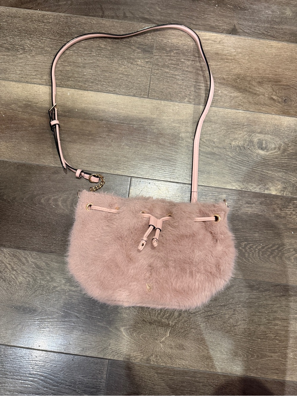 Victoria’s Secret Soft Pink Faux Fur Crossbody Bag with Drawstring